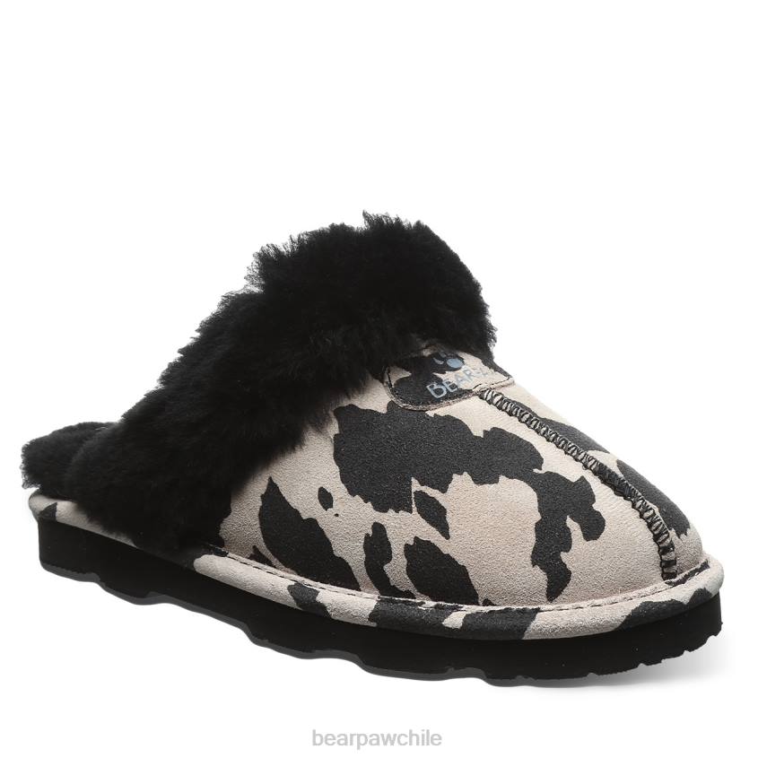 zapatillas BEARPAW loki exótico estampado de vaca negra mujer PD28293